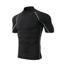 Camiseta de compressão masculina, esportiva, com secagem rápida e mangas curtas.
