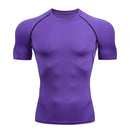 Camiseta masculina de compressão para corrida, fitness e treino. Manga curta, ajuste justo, secagem rápida, ideal para academia e jogging.