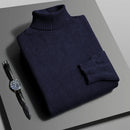 Suéter Masculino Gola Alta Outono/Inverno – Tricô de Alta Qualidade, Slim Fit, Manga Longa, Antibolinha, Cor Lisa, Estilo Streetwear