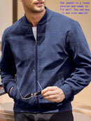 Jaqueta Masculina Casual em Camurça – Gola Redonda, Zíper Frontal, Estilo Esportivo e Sofisticado