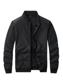 Jaqueta masculina 2024, gola baseball, manga curta, solta, cor sólida, estilo casual e business, fina, para primavera e outono, tendência.