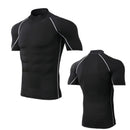 Camiseta de compressão masculina, esportiva, com secagem rápida e mangas curtas.