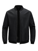 Jaqueta masculina 2024, gola baseball, manga curta, solta, cor sólida, estilo casual e business, fina, para primavera e outono, tendência.
