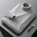 Suéter Masculino Gola Alta 2025 – Tricô de Lã, Pulôver Casual Quente, Cores Sólidas, Ideal para o Inverno