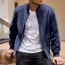 Jaqueta Masculina Casual em Camurça – Gola Redonda, Zíper Frontal, Estilo Esportivo e Sofisticado