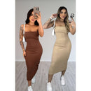 Kit 2 Vestido Feminino Midi Tomara que Caia Canelado Elegância e Ousadia Unidas em uma Peça