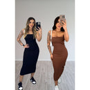 Kit 2 Vestido Feminino Midi Tomara que Caia Canelado Elegância e Ousadia Unidas em uma Peça