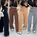 Calça Pantalona Alfaiataria Premium Wide Leg Social Botão Forrado Corte Alto Padrão