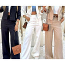 Calça Pantalona Alfaiataria Premium Wide Leg Social Botão Forrado Corte Alto Padrão