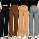 Calça Pantalona Alfaiataria Premium Wide Leg Social Botão Forrado Corte Alto Padrão