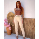 CALÇA FEMININA ALFAIATARIA ACOMPANHA CINTO CINTURA ALTA COM ZÍPER NA LATERAL