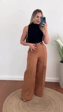 Calça Pantalona Alfaiataria Premium Cintura Alta Com Bolso Com Cinto PROMOÇÃO