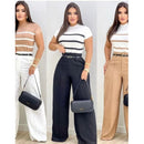 Calça Pantalona Alfaiataria Premium Cintura Alta Com Bolso Com Cinto PROMOÇÃO