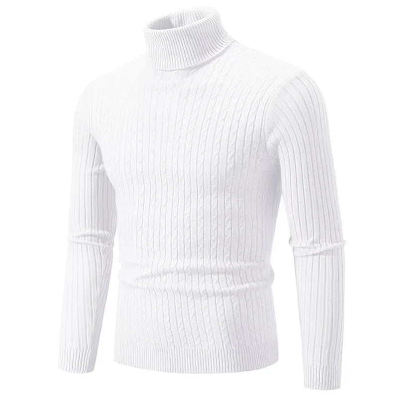 Suéter Masculino Gola Alta 2025 – Tricô de Lã, Pulôver Casual Quente, Cores Sólidas, Ideal para o Inverno