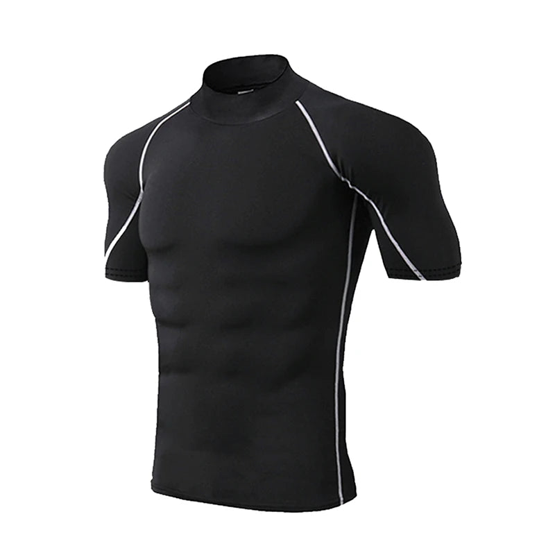 Camiseta de compressão masculina, esportiva, com secagem rápida e mangas curtas.