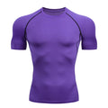 Camiseta masculina de compressão para corrida, fitness e treino. Manga curta, ajuste justo, secagem rápida, ideal para academia e jogging.