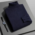 Suéter Masculino Gola Alta Outono/Inverno – Tricô de Alta Qualidade, Slim Fit, Manga Longa, Antibolinha, Cor Lisa, Estilo Streetwear
