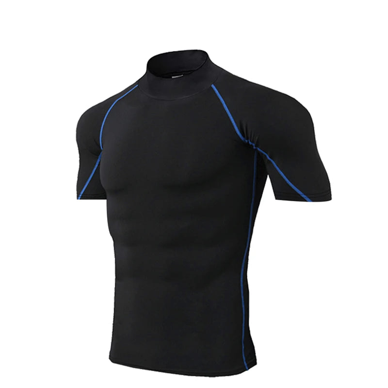 Camiseta de compressão masculina, esportiva, com secagem rápida e mangas curtas.
