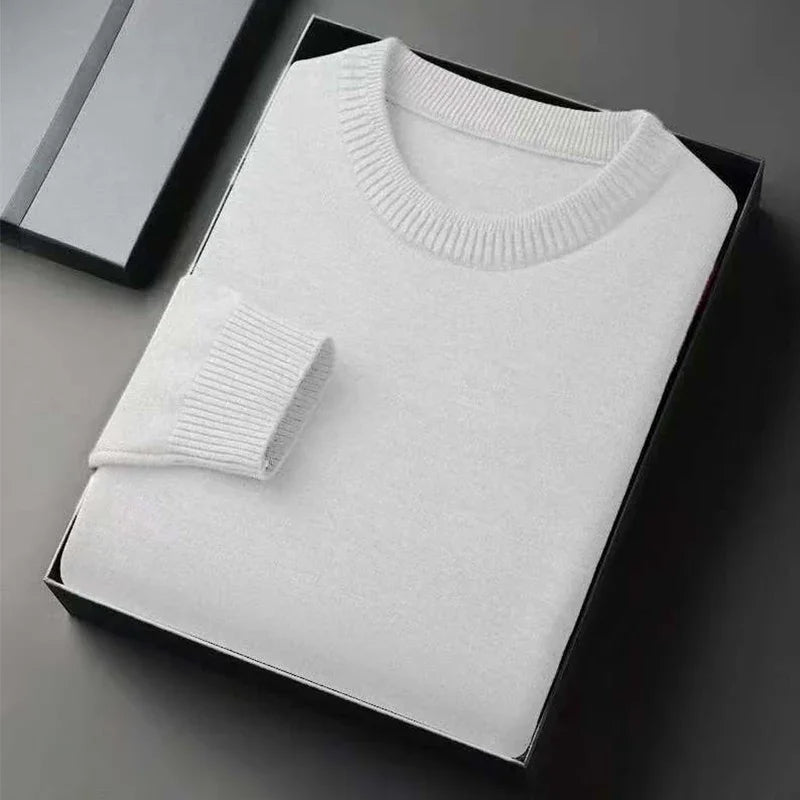 Suéter Masculino Clássico com Gola Redonda – Tricô, Manga Longa, Macio, Casual, Leve, Cor Lisa, Roupa Masculina Confortável