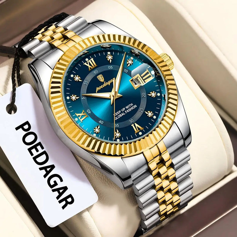 Relógio Masculino de Luxo POEDAGAR – Aço Inoxidável, Quartzo, com Data, à Prova d'Água, Luminoso, Estilo Social e Fashion para Homens