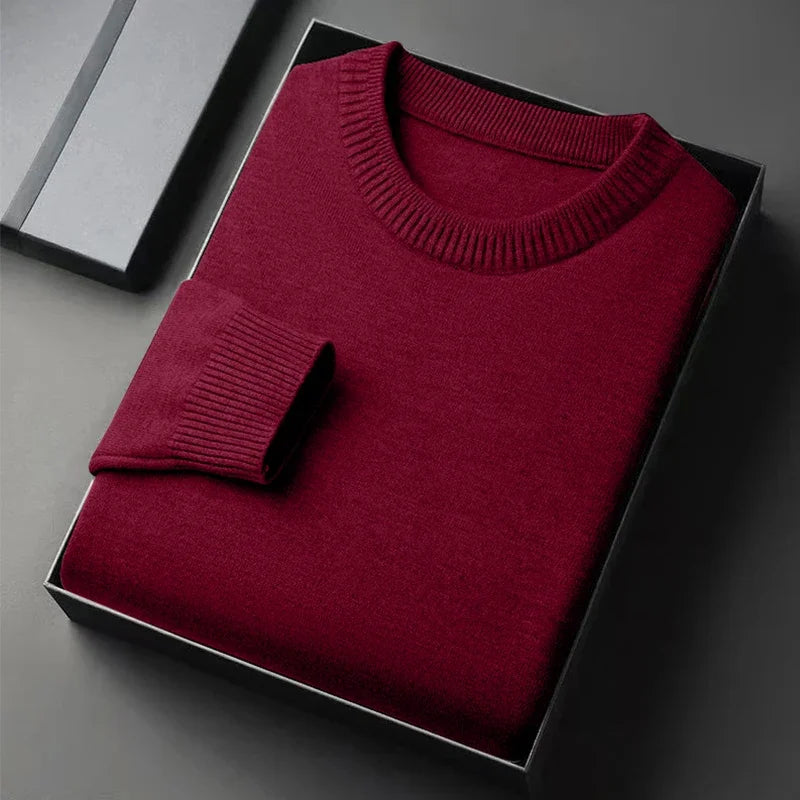 Suéter Masculino Clássico com Gola Redonda – Tricô, Manga Longa, Macio, Casual, Leve, Cor Lisa, Roupa Masculina Confortável