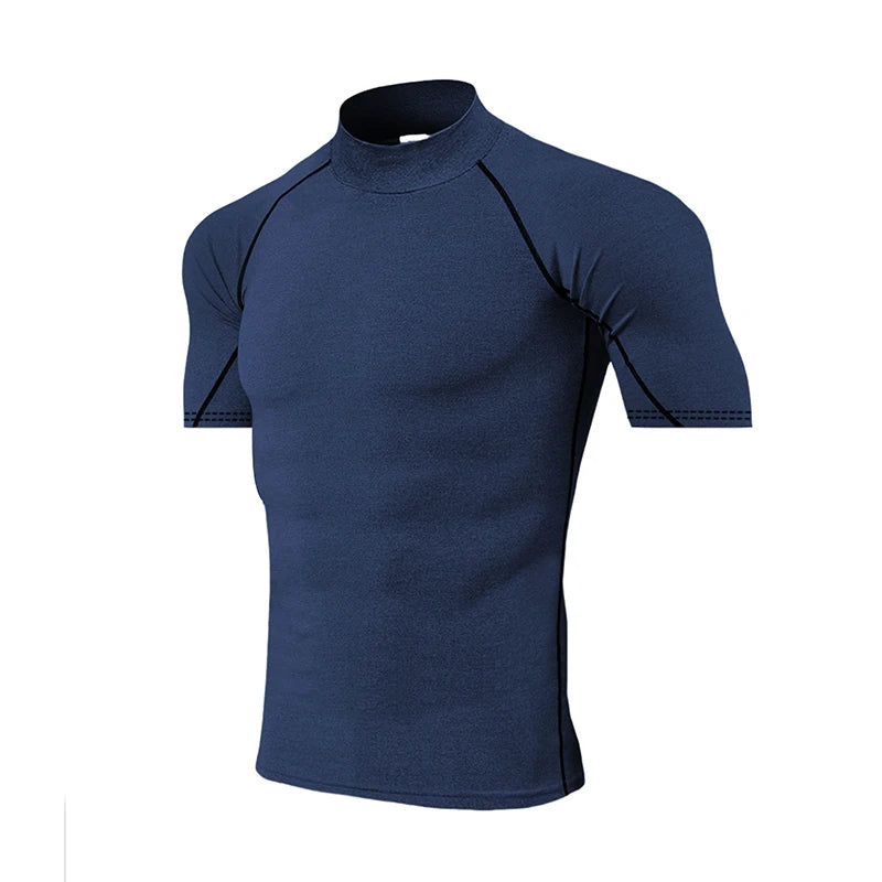Camiseta de compressão masculina, esportiva, com secagem rápida e mangas curtas.