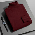 Suéter Masculino Gola Alta Outono/Inverno – Tricô de Alta Qualidade, Slim Fit, Manga Longa, Antibolinha, Cor Lisa, Estilo Streetwear