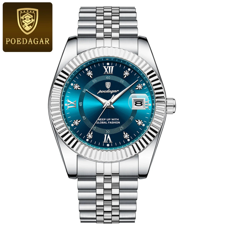 Relógio Masculino de Luxo POEDAGAR – Aço Inoxidável, Quartzo, com Data, à Prova d'Água, Luminoso, Estilo Social e Fashion para Homens