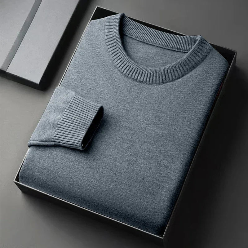 Suéter Masculino Clássico com Gola Redonda – Tricô, Manga Longa, Macio, Casual, Leve, Cor Lisa, Roupa Masculina Confortável