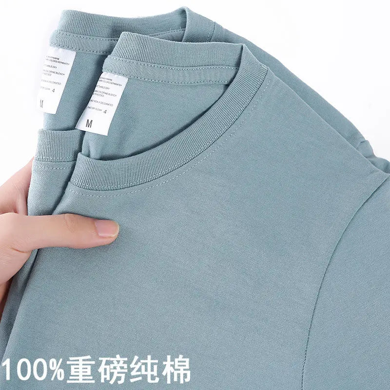 Camiseta Unissex 100% Algodão – Cores Sólidas, Gola O, Manga Curta, Estilo Coreano, Tamanhos M ao 4XL