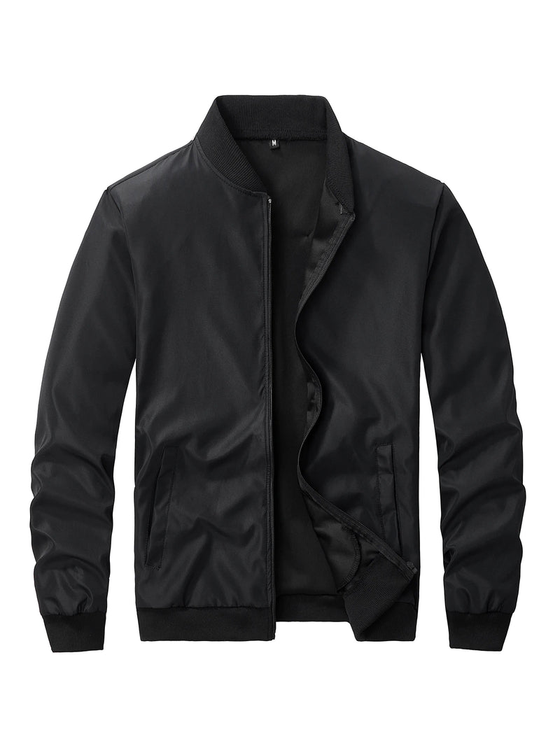 Jaqueta masculina 2024, gola baseball, manga curta, solta, cor sólida, estilo casual e business, fina, para primavera e outono, tendência.