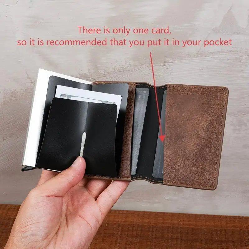 Carteira porta-cartões grande capacidade, para até 10 cartões, com prendedor de dinheiro portátil.