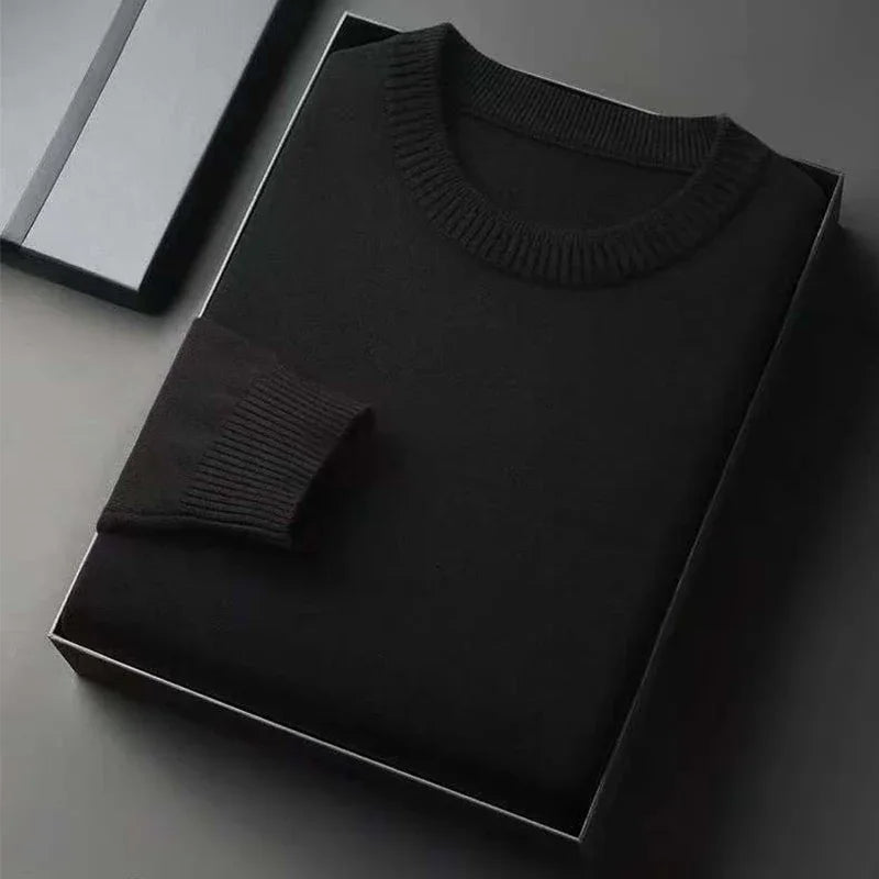 Suéter Masculino Clássico com Gola Redonda – Tricô, Manga Longa, Macio, Casual, Leve, Cor Lisa, Roupa Masculina Confortável