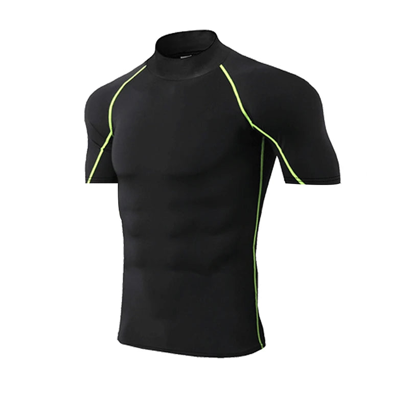 Camiseta de compressão masculina, esportiva, com secagem rápida e mangas curtas.
