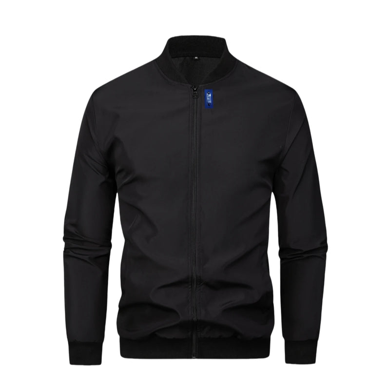 Jaqueta masculina 2024, gola baseball, manga curta, solta, cor sólida, estilo casual e business, fina, para primavera e outono, tendência.