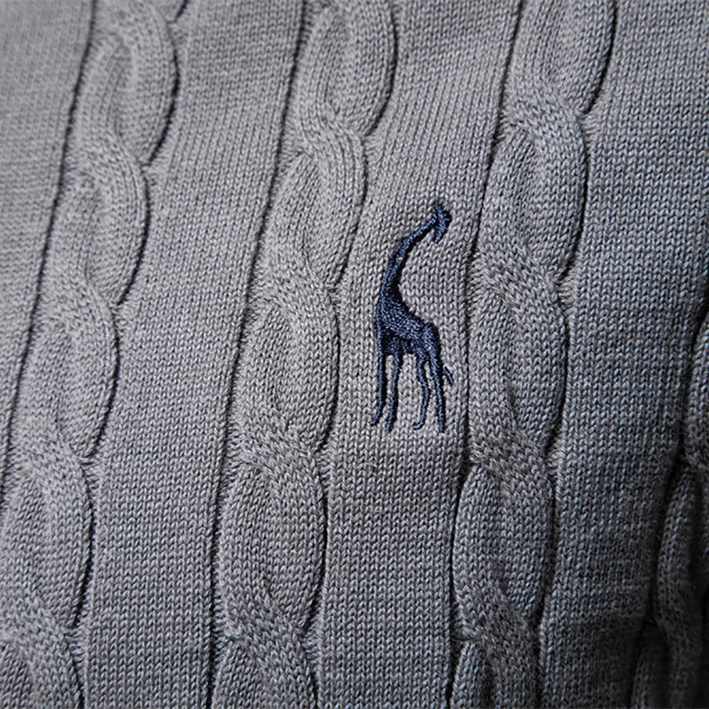 Suéter Masculino AIOPESON com Bordado de Girafa – Malha Clássica com Estilo Único
