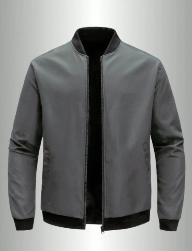 Jaqueta masculina 2024, gola baseball, manga curta, solta, cor sólida, estilo casual e business, fina, para primavera e outono, tendência.