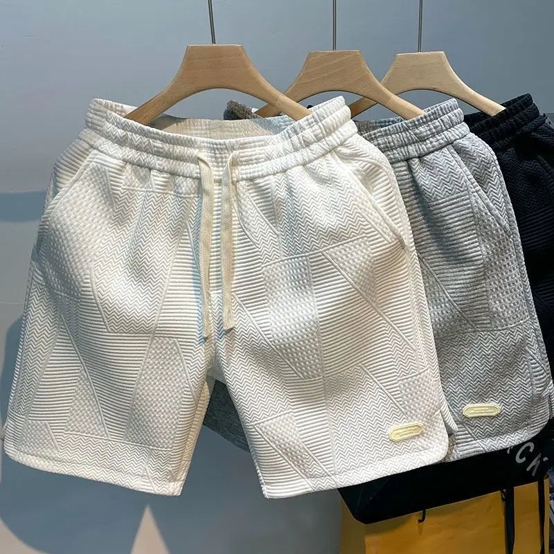 Shorts de corrida masculinos, leves, com estampa de ondas e secagem rápida.