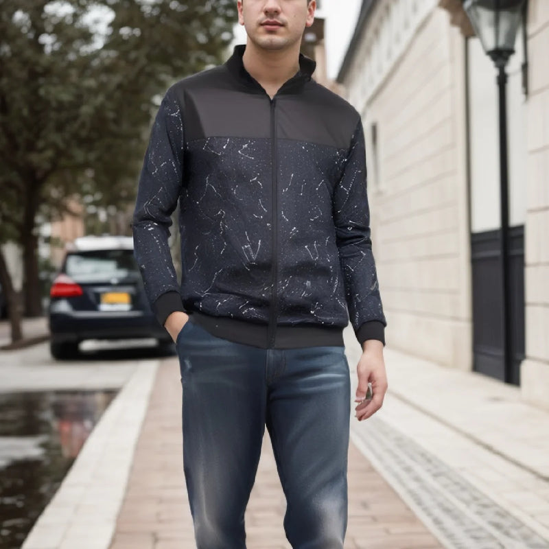 Jaqueta masculina 2024, gola baseball, manga curta, solta, cor sólida, estilo casual e business, fina, para primavera e outono, tendência.