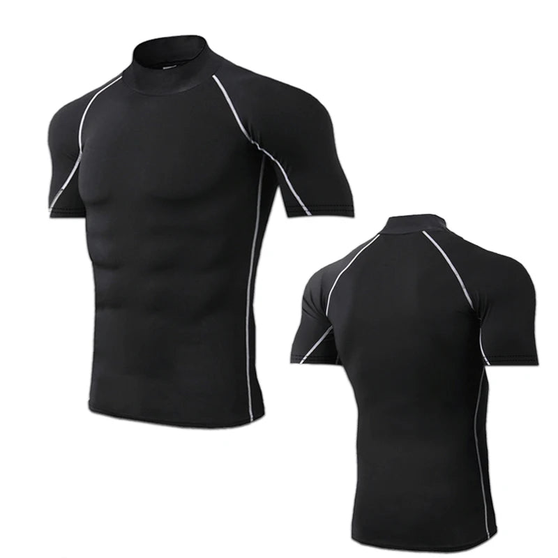 Camiseta de compressão masculina, esportiva, com secagem rápida e mangas curtas.