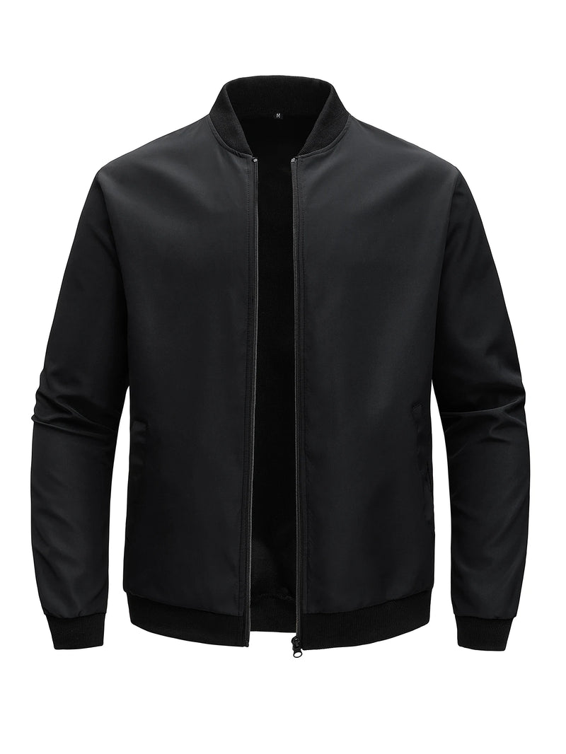 Jaqueta masculina 2024, gola baseball, manga curta, solta, cor sólida, estilo casual e business, fina, para primavera e outono, tendência.