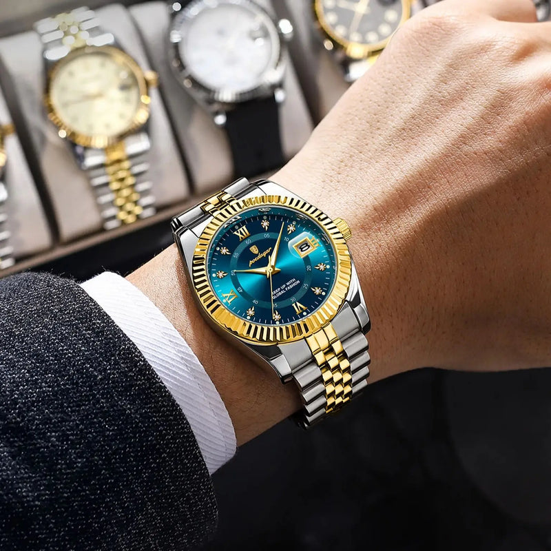 Relógio Masculino de Luxo POEDAGAR – Aço Inoxidável, Quartzo, com Data, à Prova d'Água, Luminoso, Estilo Social e Fashion para Homens