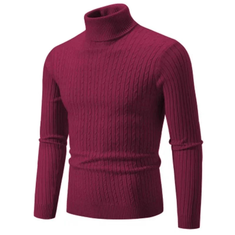 Suéter Masculino Gola Alta 2025 – Tricô de Lã, Pulôver Casual Quente, Cores Sólidas, Ideal para o Inverno