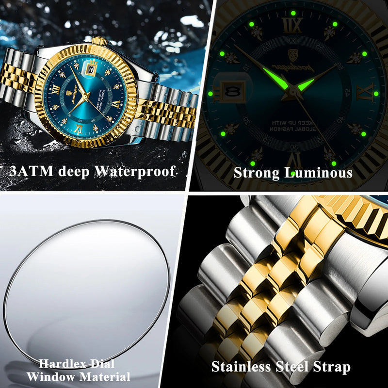 Relógio Masculino de Luxo POEDAGAR – Aço Inoxidável, Quartzo, com Data, à Prova d'Água, Luminoso, Estilo Social e Fashion para Homens