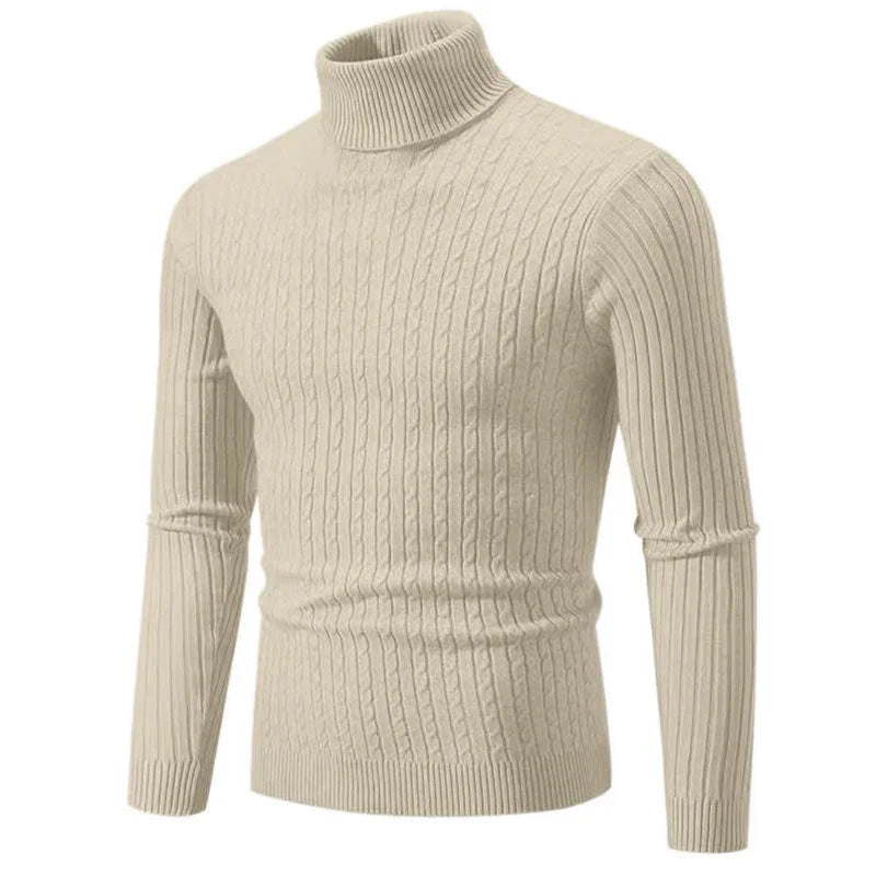 Suéter Masculino Gola Alta 2025 – Tricô de Lã, Pulôver Casual Quente, Cores Sólidas, Ideal para o Inverno