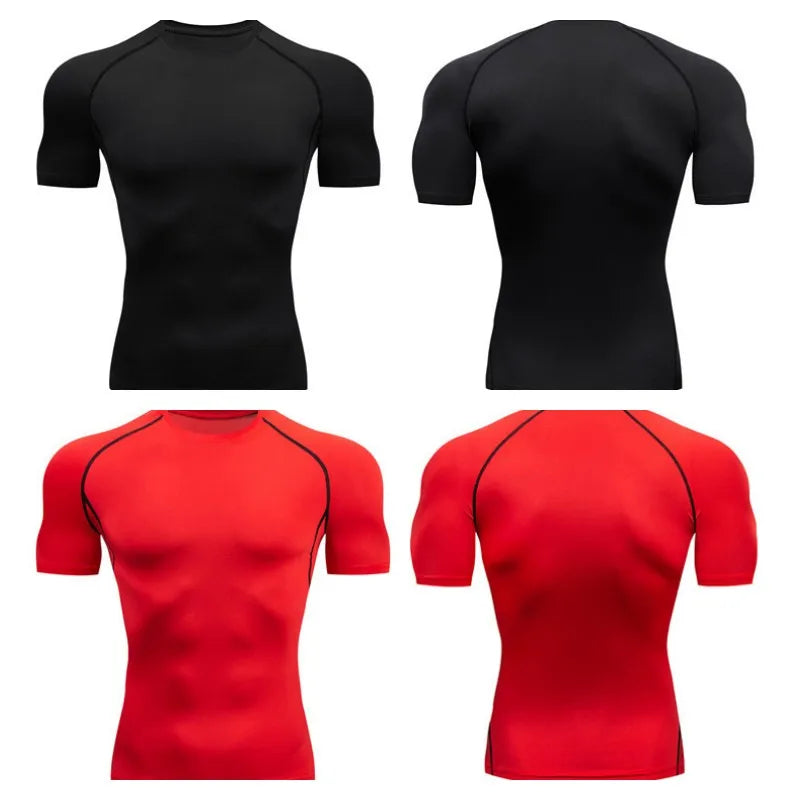 Camiseta masculina de compressão para corrida, fitness e treino. Manga curta, ajuste justo, secagem rápida, ideal para academia e jogging.
