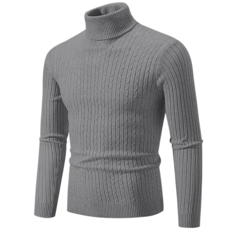 Suéter Masculino Gola Alta 2025 – Tricô de Lã, Pulôver Casual Quente, Cores Sólidas, Ideal para o Inverno