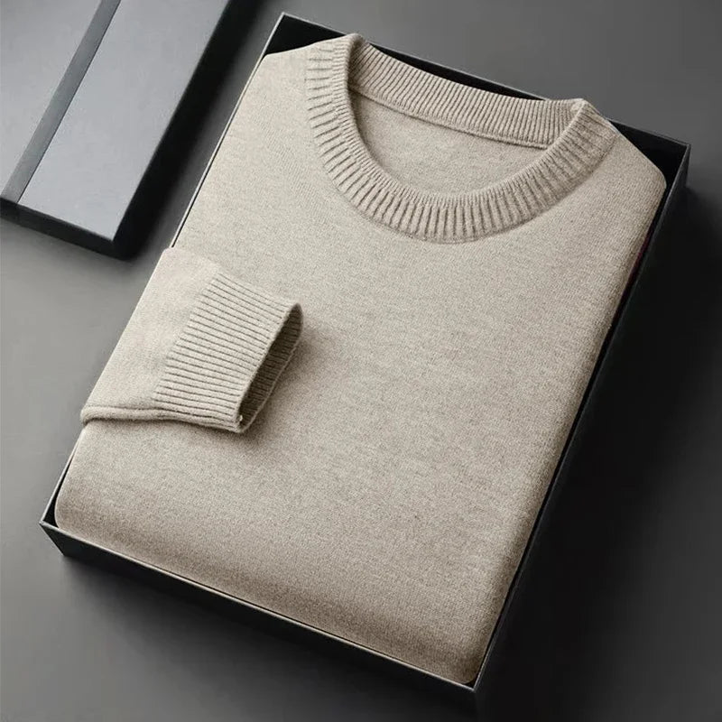 Suéter Masculino Clássico com Gola Redonda – Tricô, Manga Longa, Macio, Casual, Leve, Cor Lisa, Roupa Masculina Confortável