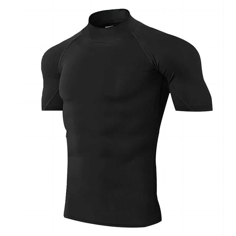Camiseta de compressão masculina, esportiva, com secagem rápida e mangas curtas.