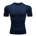 Camiseta masculina de compressão para corrida, fitness e treino. Manga curta, ajuste justo, secagem rápida, ideal para academia e jogging.